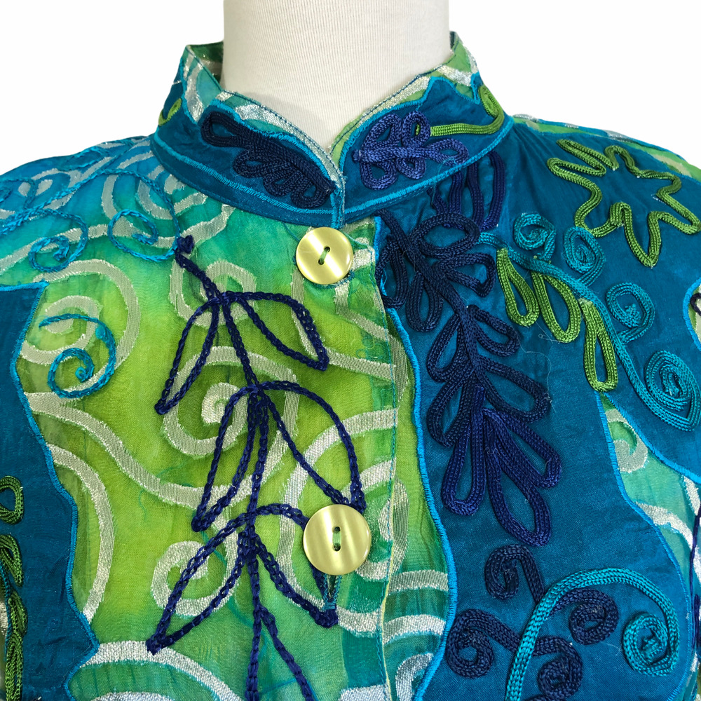 Florissant Jacket Embroidered Scroll Sheer Slik Blend Wearable Art
